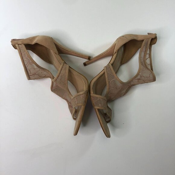 ALDO Beige Suede Embroidered Mesh Open Toe Strappy Back Zip High Heels Women’s 8 - Picture 6 of 9